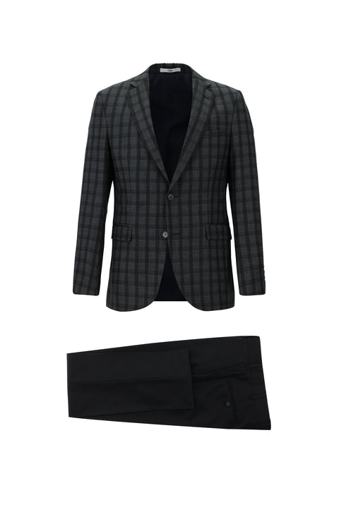 Black 6 Drop Regular Fit Standard Cut Plaid Suit