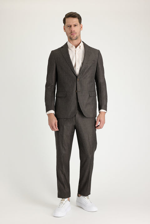 Medium Brown 8 Drop Muscle Fit Long Athletic Cut Patterned Suit