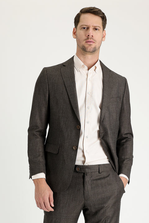 Medium Brown 6 Drop Regular Fit Standard Cut Patterned Suit