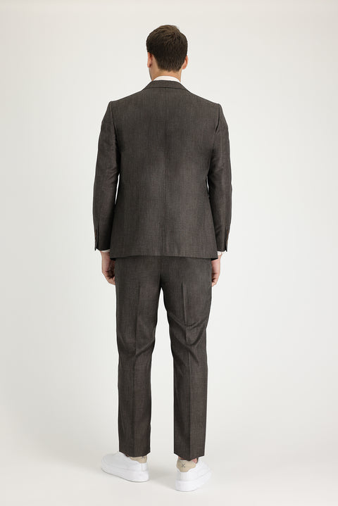 Medium Brown 8 Drop Muscle Fit Long Athletic Cut Patterned Suit