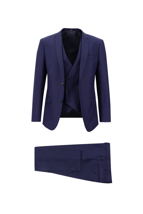 Orta Lacivert 7 Drop Super Slim Fit Eksra Dar Kesim Yelekli Takım Elbise