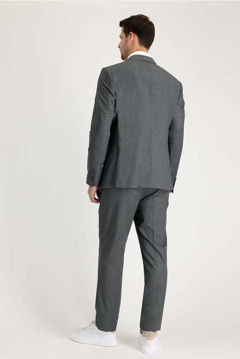 Medium Gray 8 Drop Muscle Fit Long Athletic Cut Patterned Suit