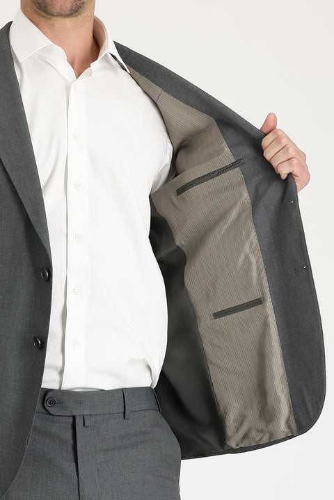 Medium Gray 8 Drop Muscle Fit Long Athletic Cut Patterned Suit