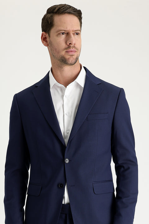 Light Navy Blue 8 Drop Muscle Fit Long Athletic Cut Patterned Suit
