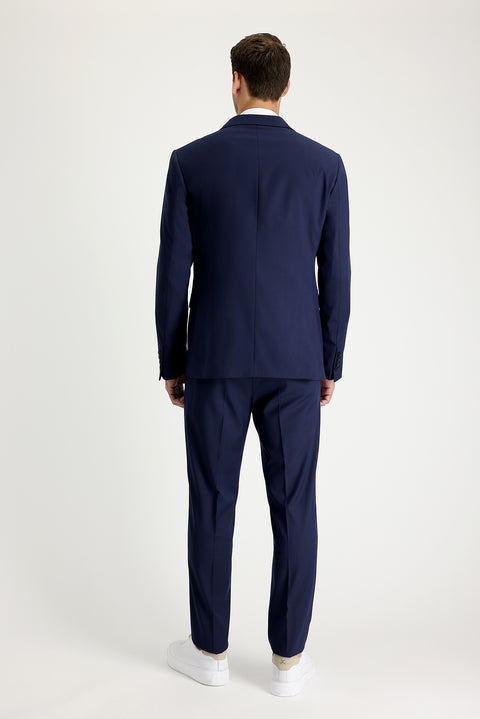 Light Navy Blue 8 Drop Muscle Fit Long Athletic Cut Patterned Suit
