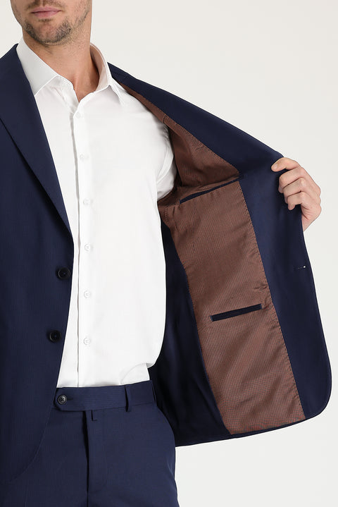 Light Navy Blue 8 Drop Muscle Fit Long Athletic Cut Patterned Suit