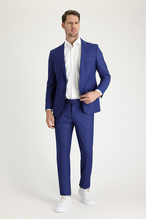 Navy Blue 7 Drop Slim Fit Patterned Suit