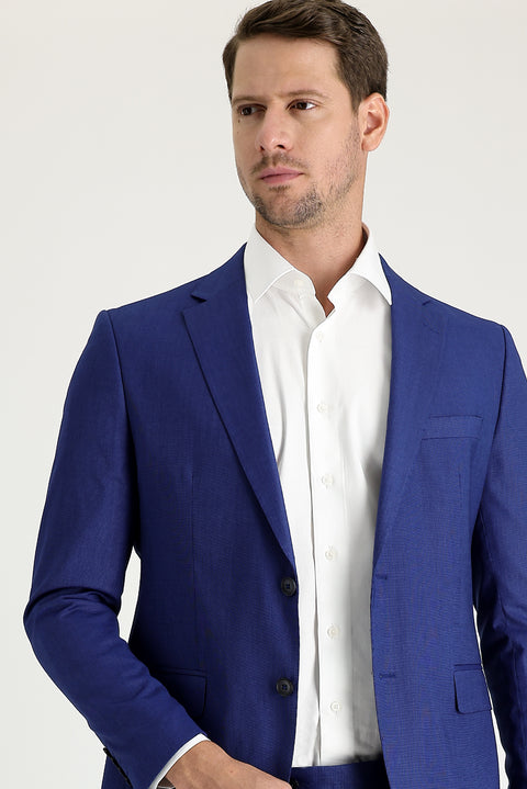 Navy Blue 7 Drop Slim Fit Patterned Suit