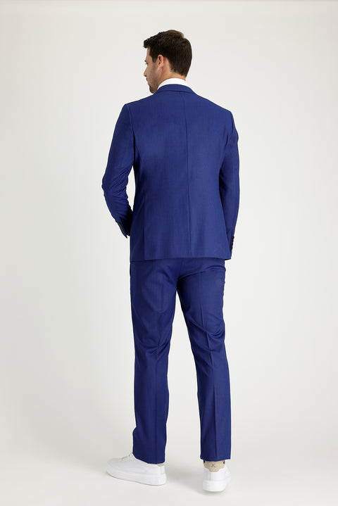 Navy Blue 7 Drop Slim Fit Patterned Suit