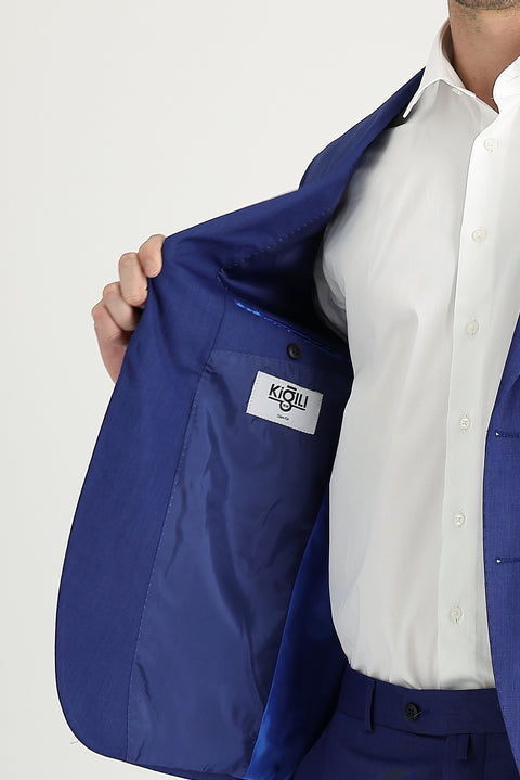 Navy Blue 7 Drop Slim Fit Patterned Suit