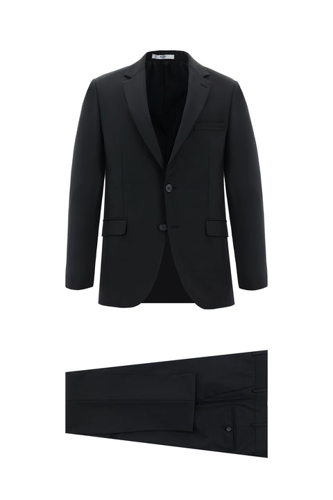 Black 4-Drop Relaxed Fit Wool Suit