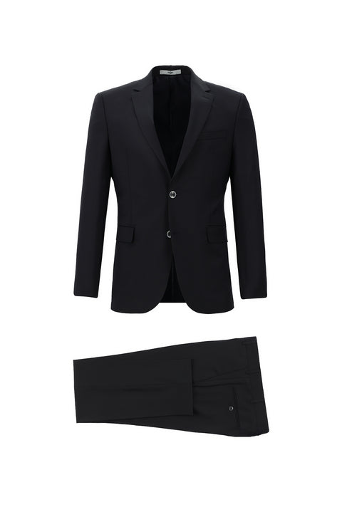 Black and Navy Blue 7 Drop Slim Fit Narrow Cut Wool Suit
