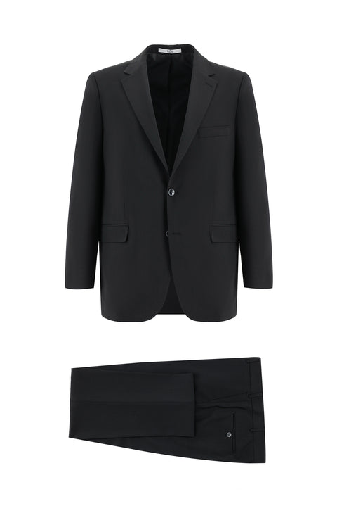 Black 4-Drop Relaxed Fit Wool Suit