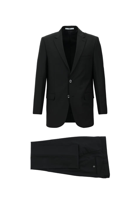Black 4-Drop Relaxed Fit Wool Suit
