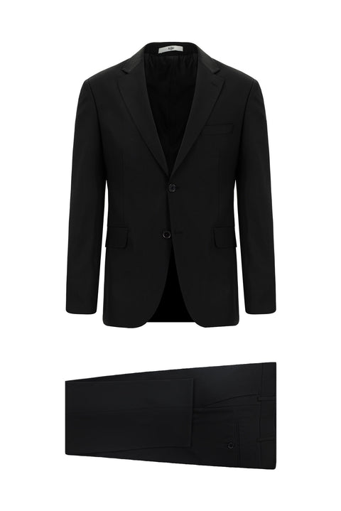 Black 7 Drop Slim Fit Patterned Suit