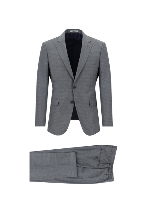 Orta Füme 7 Drop Slim Fit Dar Kesim Beli Lastikli İpli Desenli Takım Elbise