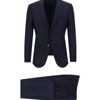 Koyu Lacivert 7 Drop Slim Fit Dar Kesim Beli Lastikli İpli Desenli Takım Elbise