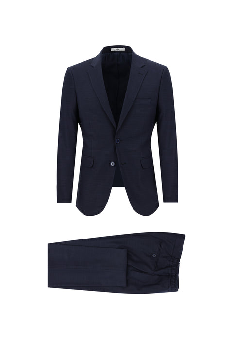 Dark Navy 6 Drop Regular Fit Standard Cut Elasticated Waist Drawstring Patterned Suit