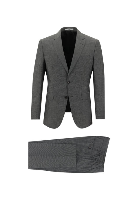 Medium Anthracite 7 Drop Slim Fit Narrow Cut Elastic Waist Drawstring Patterned Suit