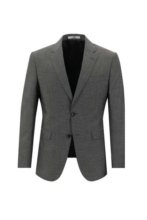 Medium Anthracite 7 Drop Slim Fit Narrow Cut Elastic Waist Drawstring Patterned Suit