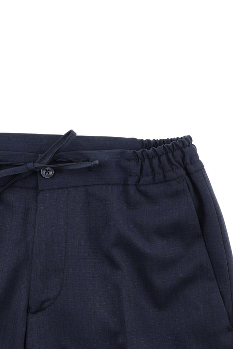 Koyu Lacivert 7 Drop Super Slim Fit Eksra Dar Kesim Beli Lastikli İpli Desenli Takım Elbise