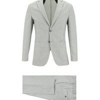 Medium Grey 7 Drop Super Slim Fit Extra Narrow Cut Elastic Waist Drawstring Patterned Suit