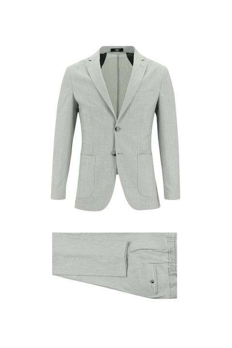 Medium Grey 7 Drop Super Slim Fit Extra Narrow Cut Elastic Waist Drawstring Patterned Suit