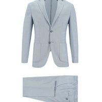Light Blue 7 Drop Super Slim Fit Extra Narrow Cut Elastic Waist Drawstring Patterned Suit