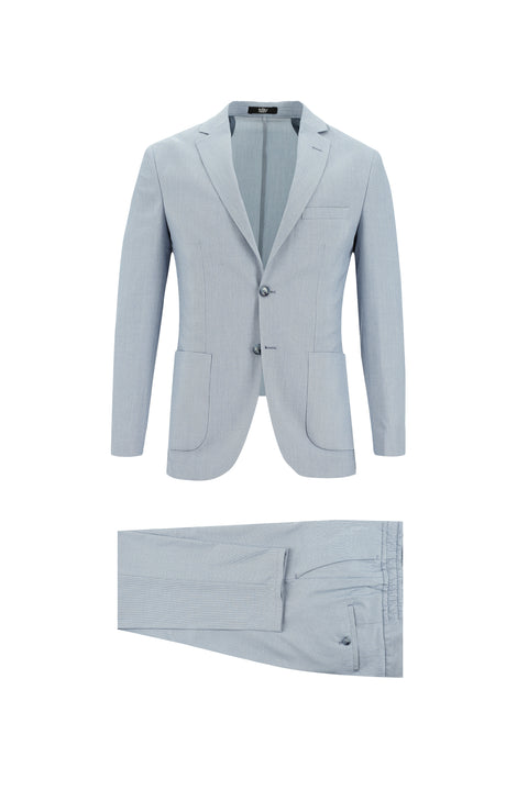 Light Blue 7 Drop Super Slim Fit Extra Narrow Cut Elastic Waist Drawstring Patterned Suit