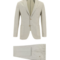 Medium Beige 7 Drop Super Slim Fit Extra Narrow Cut Elastic Waist Drawstring Patterned Suit