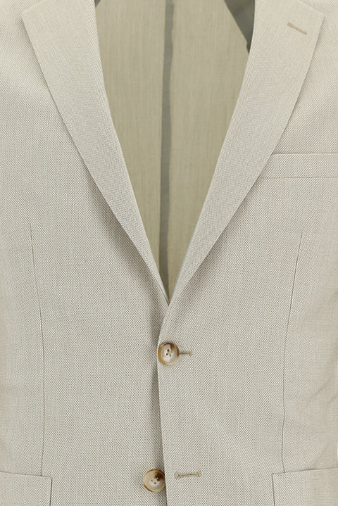 Medium Beige 7 Drop Super Slim Fit Extra Narrow Cut Elastic Waist Drawstring Patterned Suit