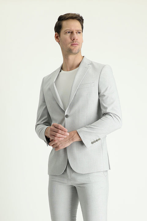 Light Gray 8 Drop Muscle Fit Long Athletic Cut Suit with Elastic Waist Drawstring