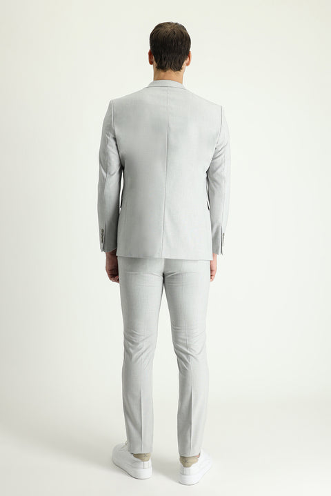 Light Gray 8 Drop Muscle Fit Long Athletic Cut Suit with Elastic Waist Drawstring