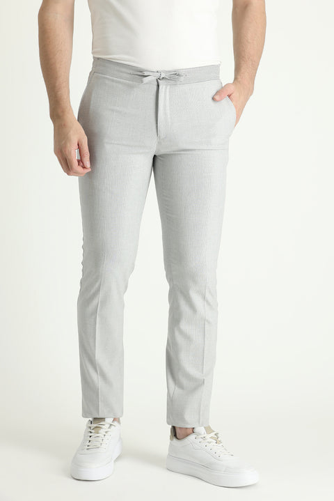 Light Gray 8 Drop Muscle Fit Long Athletic Cut Suit with Elastic Waist Drawstring