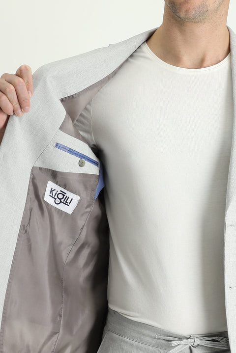 Light Gray 8 Drop Muscle Fit Long Athletic Cut Suit with Elastic Waist Drawstring
