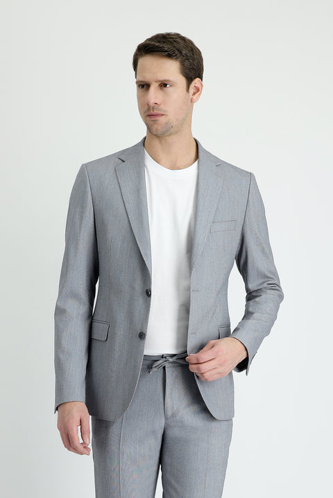 Medium Gray 8-Drop Muscle Fit Long Athletic Cut Suit with Elasticated Waist and Drawstring