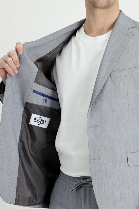 Medium Gray 8-Drop Muscle Fit Long Athletic Cut Suit with Elasticated Waist and Drawstring