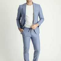 Light Navy 8-Drop Muscle Fit Long Athletic Cut Suit with Elasticated Waist and Drawstring