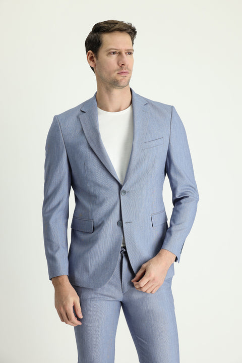 Light Navy 8-Drop Muscle Fit Long Athletic Cut Suit with Elasticated Waist and Drawstring