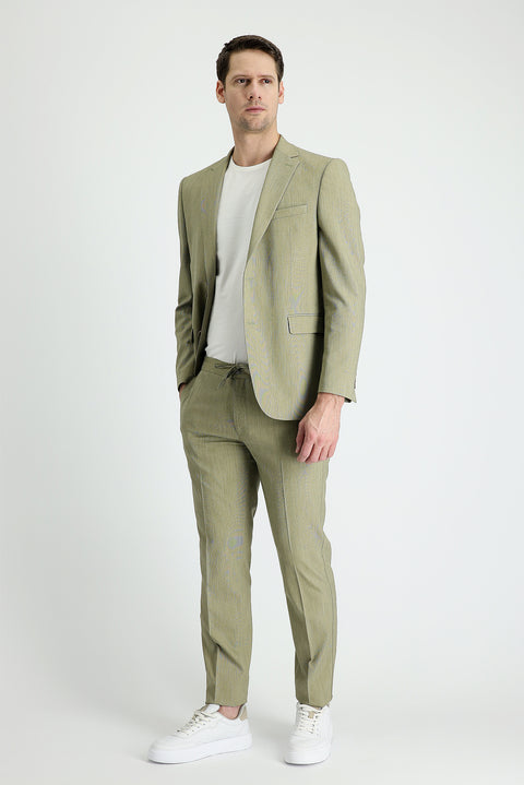 Light Khaki 7 Drop Slim Fit Suit with Elasticated Drawstring Waist