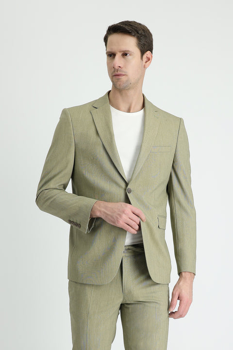 Light Khaki 8-Drop Muscle Fit Long Athletic Cut Suit with Elastic Waist Drawstring