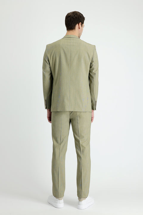 Light Khaki 8-Drop Muscle Fit Long Athletic Cut Suit with Elastic Waist Drawstring
