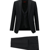 Black 7 Drop Slim Fit Narrow Cut Mono Collar Vest Tuxedo & Groom Suit
