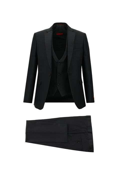 Black 7 Drop Slim Fit Narrow Cut Mono Collar Vest Tuxedo & Groom Suit