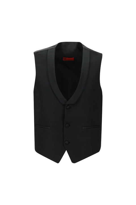 Black 7 Drop Slim Fit Narrow Cut Mono Collar Vest Tuxedo & Groom Suit