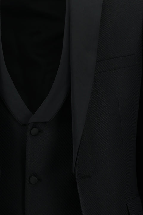 Black 7 Drop Slim Fit Narrow Cut Mono Collar Vest Tuxedo & Groom Suit