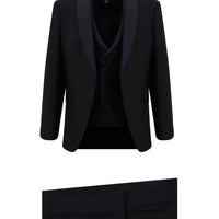 Dark Navy 7 Drop Slim Fit Narrow Cut Shawl Collar Vest Wool Tuxedo & Groom Suit