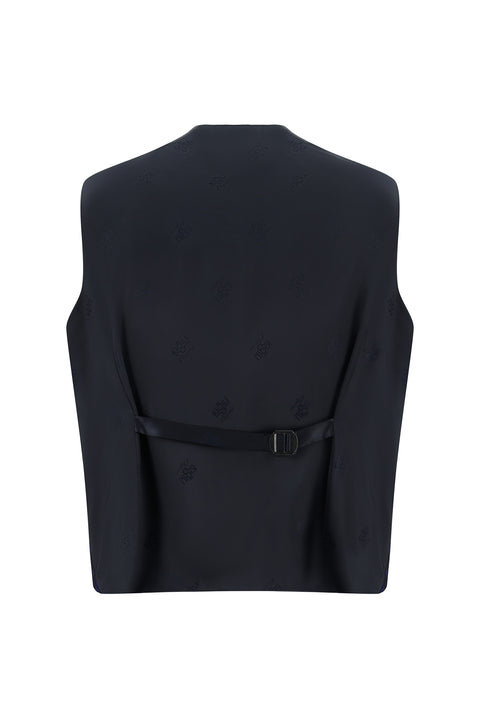 Dark Navy 7 Drop Slim Fit Narrow Cut Shawl Collar Vest Wool Tuxedo & Groom Suit