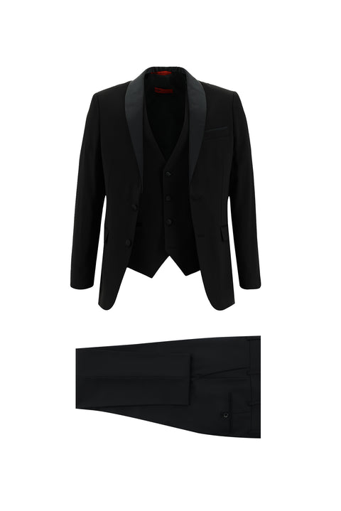 Black 7 Drop Slim Fit Narrow Cut Shawl Collar Vest Tuxedo & Groom Suit
