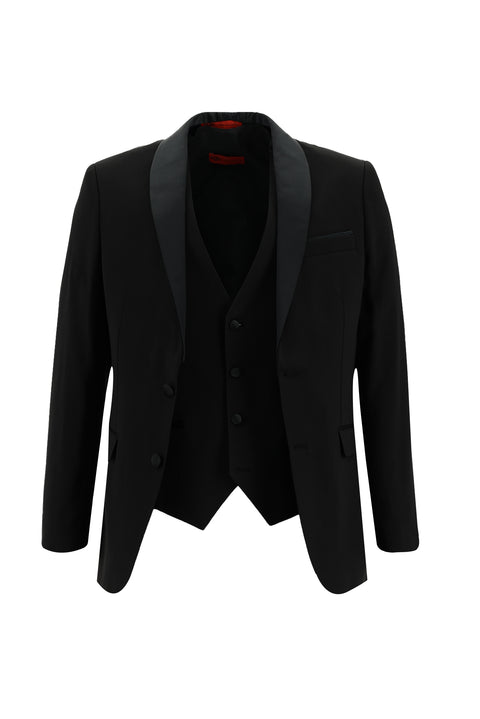 Black 7 Drop Slim Fit Narrow Cut Shawl Collar Vest Tuxedo & Groom Suit